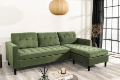 Retro Ecksofa STOCKHOLM 220cm grün Cordstoff Federkern 3-Sitzer