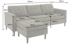 Retro Ecksofa STOCKHOLM 220cm grün Cordstoff Federkern 3-Sitzer