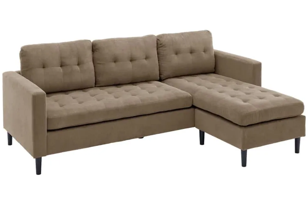 Retro Ecksofa STOCKHOLM 220cm taupe Cord Federkern 3-Sitzer