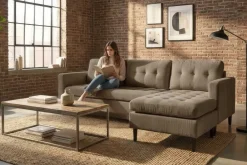 Retro Ecksofa STOCKHOLM 220cm taupe Cord Federkern 3-Sitzer