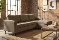 Retro Ecksofa STOCKHOLM 220cm taupe Cord Federkern 3-Sitzer