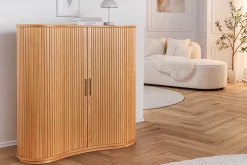 Retro Highboard VALHALLA WOOD 110cm natur Eichenholz mit Schiebetüren