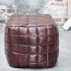 Retro Hocker RIDER 40cm braun Echtleder mit Ziersteppung