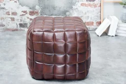 Retro Hocker RIDER 40cm braun Echtleder mit Ziersteppung