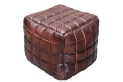 Retro Hocker RIDER 40cm braun Echtleder mit Ziersteppung