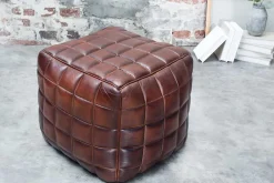 Retro Hocker RIDER 40cm braun Echtleder mit Ziersteppung