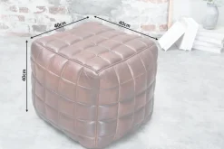Retro Hocker RIDER 40cm braun Echtleder mit Ziersteppung