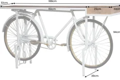 Retro Konsolentisch BICYCLE 190cm salbei natur Mangoholz Fahrrad Bartisch Upcycling