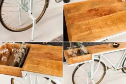 Retro Konsolentisch BICYCLE 190cm salbei natur Mangoholz Fahrrad Bartisch Upcycling