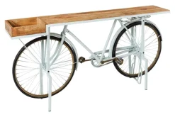 Retro Konsolentisch BICYCLE 190cm salbei natur Mangoholz Fahrrad Bartisch Upcycling