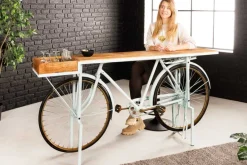 Retro Konsolentisch BICYCLE 190cm salbei natur Mangoholz Fahrrad Bartisch Upcycling