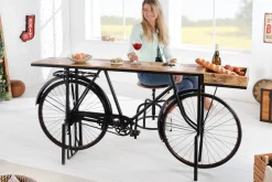 Retro Konsolentisch BICYCLE 195cm Mangoholz Fahrrad Bartisch Upcycling