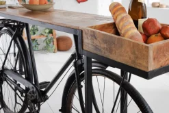 Retro Konsolentisch BICYCLE 195cm Mangoholz Fahrrad Bartisch Upcycling