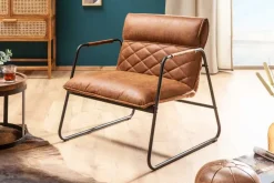 Retro Lounge Sessel MUSTANG LOUNGER antik hellbraun mit Ziersteppung