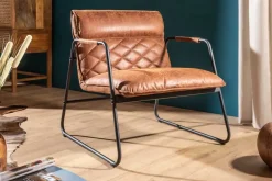 Retro Lounge Sessel MUSTANG LOUNGER antik hellbraun mit Ziersteppung