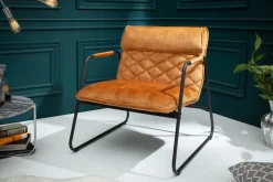 Retro Lounge Sessel MUSTANG LOUNGER senfgelb Samt mit Ziersteppung
