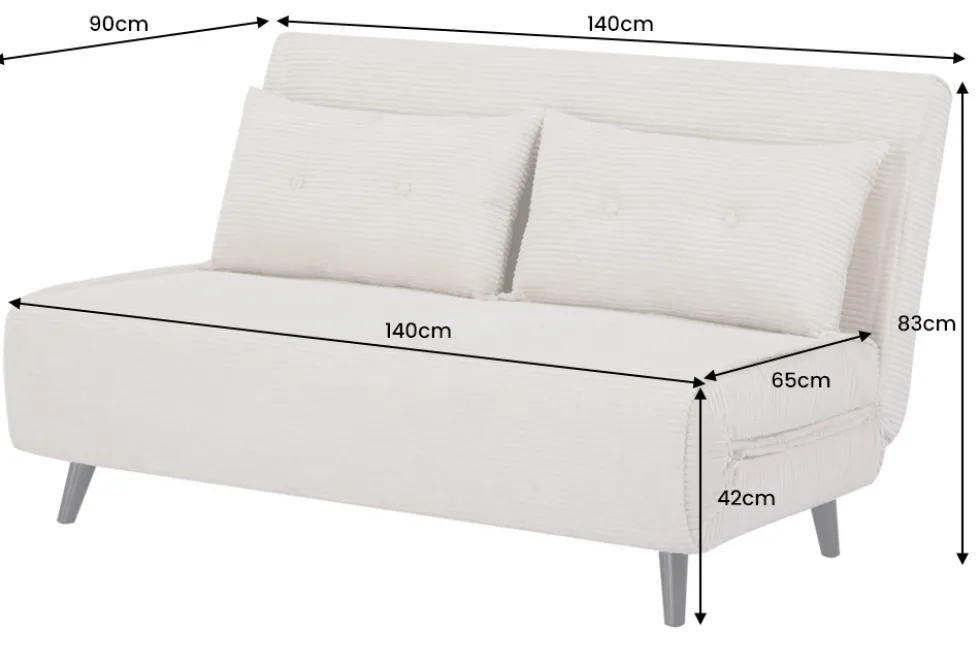 Retro Schlafsessel SMART MULTIFUNCTION 140cm grau Cord Bettfunktion inkl. Kissen