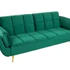 Retro Schlafsofa BOUTIQUE 215cm smaragdgrün Samt 3-Sitzer mit goldenen Füßen