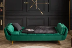 Retro Schlafsofa BOUTIQUE 215cm smaragdgrün Samt 3-Sitzer mit goldenen Füßen