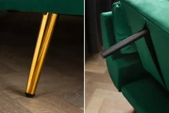 Retro Schlafsofa BOUTIQUE 215cm smaragdgrün Samt 3-Sitzer mit goldenen Füßen