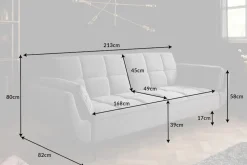 Retro Schlafsofa BOUTIQUE 215cm grau Samt 3-Sitzer mit schwarzen Füßen