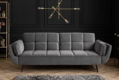 Retro Schlafsofa BOUTIQUE 215cm grau Samt 3-Sitzer mit schwarzen Füßen