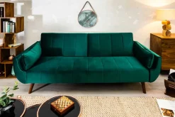 Retro Schlafsofa DIVANI 220cm smaragdgrün Samt 3-Sitzer mit Bettfunktion