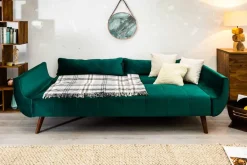 Retro Schlafsofa DIVANI 220cm smaragdgrün Samt 3-Sitzer mit Bettfunktion