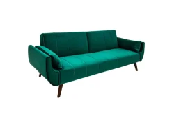 Retro Schlafsofa DIVANI 220cm smaragdgrün Samt 3-Sitzer mit Bettfunktion