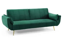 Retro Schlafsofa DIVANI 220cm smaragdgrün Samt goldene Metallfüße 3-Sitzer mit Bettfunktion