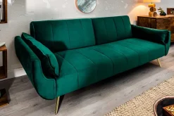 Retro Schlafsofa DIVANI 220cm smaragdgrün Samt goldene Metallfüße 3-Sitzer mit Bettfunktion