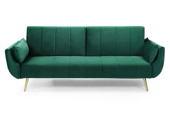 Retro Schlafsofa DIVANI 220cm smaragdgrün Samt goldene Metallfüße 3-Sitzer mit Bettfunktion