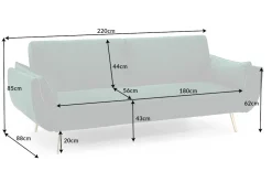 Retro Schlafsofa DIVANI 220cm smaragdgrün Samt goldene Metallfüße 3-Sitzer mit Bettfunktion