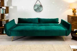Retro Schlafsofa DIVANI 220cm smaragdgrün Samt goldene Metallfüße 3-Sitzer mit Bettfunktion