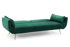 Retro Schlafsofa DIVANI 220cm smaragdgrün Samt goldene Metallfüße 3-Sitzer mit Bettfunktion