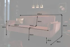 Retro Schlafsofa DIVANI 220cm altrosa Samt goldene Metallfüße 3-Sitzer mit Bettfunktion