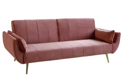 Retro Schlafsofa DIVANI 220cm altrosa Samt goldene Metallfüße 3-Sitzer mit Bettfunktion