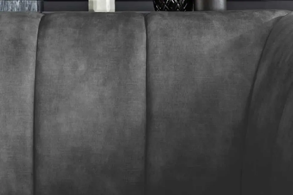 Retro Sessel NOBLESSE 105cm grau Samt schwarze Metallfüße Federkern Ziersteppung