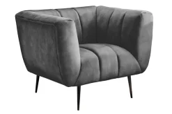Retro Sessel NOBLESSE 105cm grau Samt schwarze Metallfüße Federkern Ziersteppung