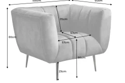 Retro Sessel NOBLESSE 105cm grau Samt schwarze Metallfüße Federkern Ziersteppung