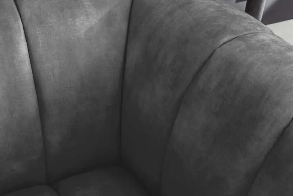 Retro Sessel NOBLESSE 105cm grau Samt schwarze Metallfüße Federkern Ziersteppung