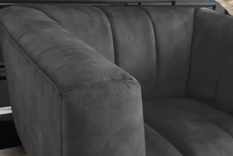Retro Sessel NOBLESSE 105cm grau Samt schwarze Metallfüße Federkern Ziersteppung
