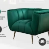 Retro Sessel NOBLESSE 105cm smaragdgrün Samt mit Ziersteppung