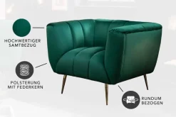 Retro Sessel NOBLESSE 105cm smaragdgrün Samt mit Ziersteppung