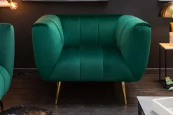 Retro Sessel NOBLESSE 105cm smaragdgrün Samt mit Ziersteppung