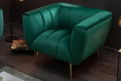 Retro Sessel NOBLESSE 105cm smaragdgrün Samt mit Ziersteppung