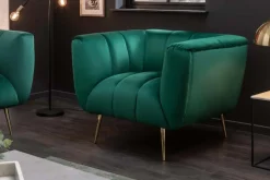 Retro Sessel NOBLESSE 105cm smaragdgrün Samt mit Ziersteppung
