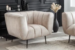 Retro Sessel NOBLESSE 105cm champagner beige Samt mit Ziersteppung