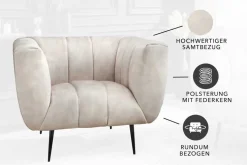 Retro Sessel NOBLESSE 105cm champagner beige Samt mit Ziersteppung