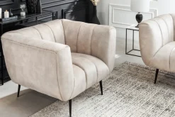 Retro Sessel NOBLESSE 105cm champagner beige Samt mit Ziersteppung